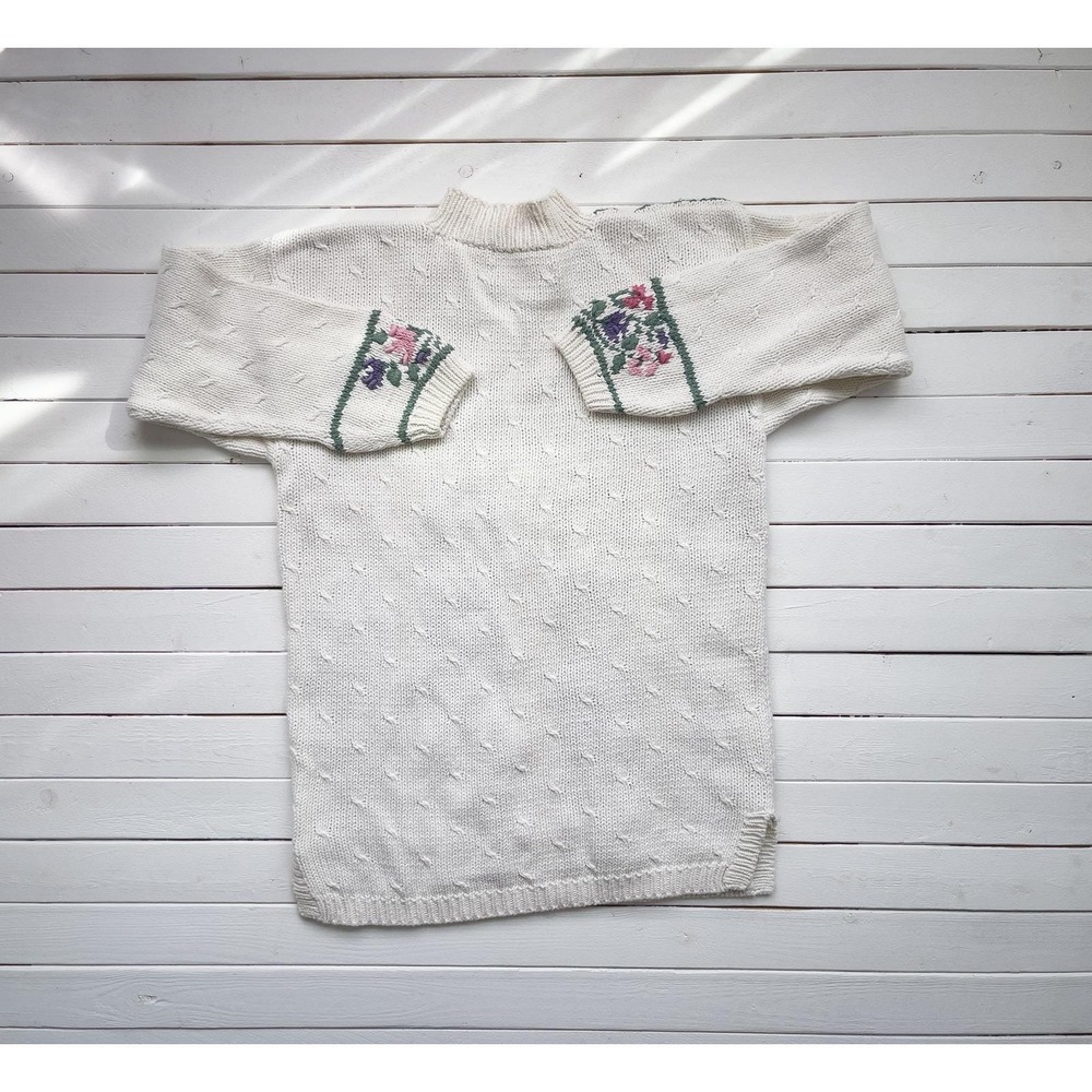 vtg Northern Isles cottagecore alphabet floral lettings hand knit sweater - Picture 4 of 4